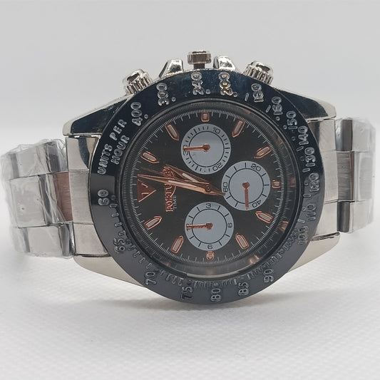 Apex Chronograph – Black Dial with Silver Strap & Black Bezel