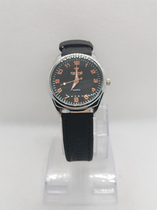 Black Ladies Watch – Black Dial with Copper Numbers (Silver Rim)