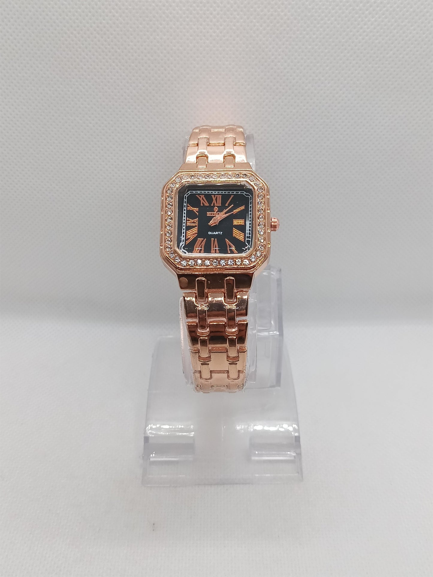 Black Dial Square Rose Gold Ladies Watch