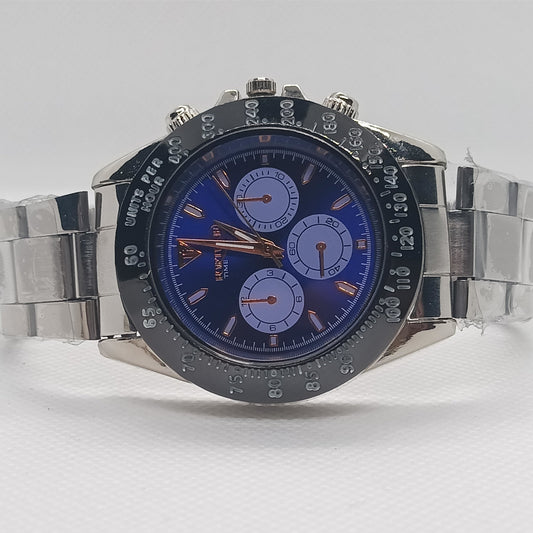 Apex Chronograph – Royal Blue Dial with Silver Strap & Black Bezel