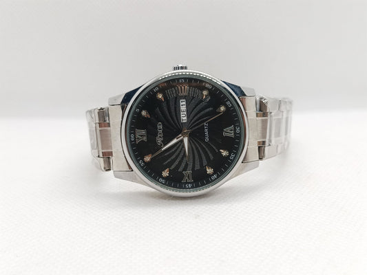 Black Dial Day-Date Stainless Steel Men's Watch