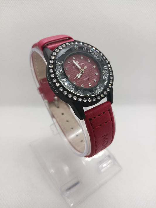 Red Dial Stone Bezel Ladies Fashion Watch