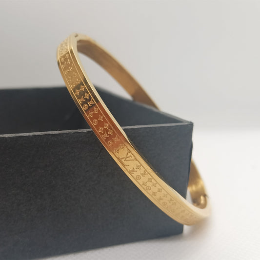 Luxury Monogram Engraved Gold Stainless Steel Bracelet – Unisex