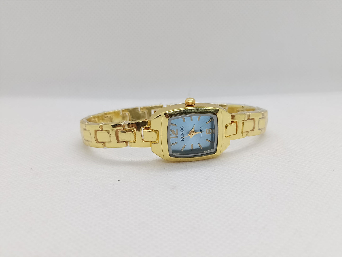 Blue Dial Gold Rectangular Ladies Watch