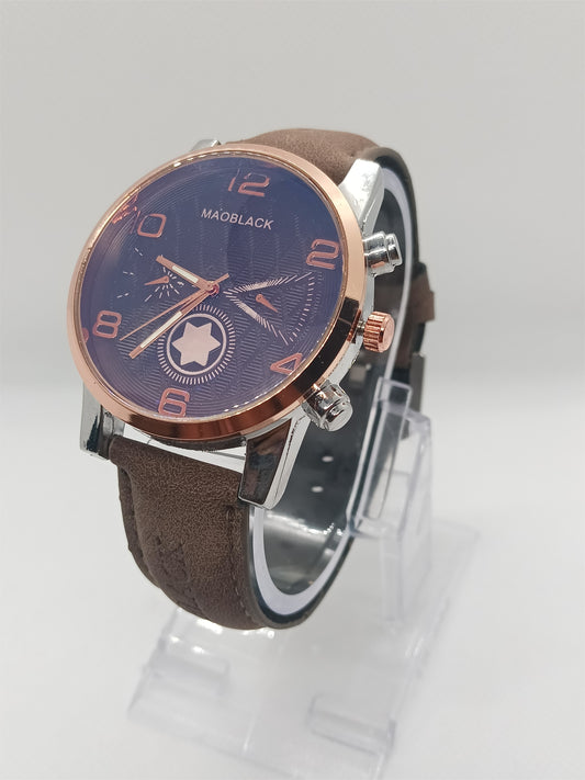 Rose-Gold Purple Dial Men’s Watch – MAOBLACK Heavy Dial, Brown Suede Leather Strap