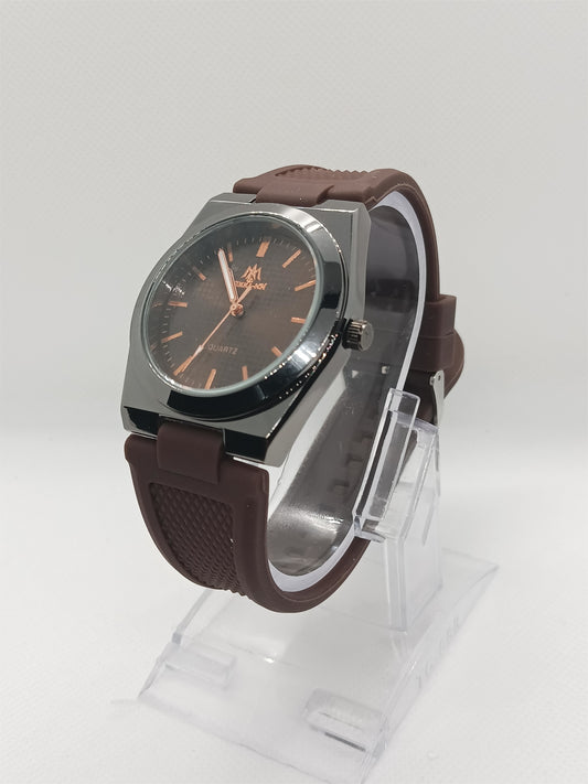 Brown Dial Men’s Watch – Rubber Strap, Water Resistant, Stylish Everyday Wear