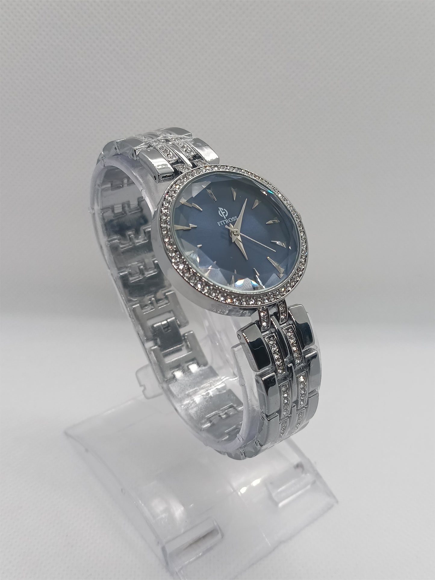 Sapphire Charm Ladies Watch – Silver Bracelet, Blue Dial, Crystal-Accent Bezel