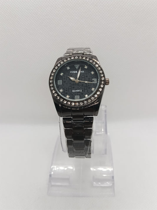 Black Dial with Silver Strap and Crystal Frame