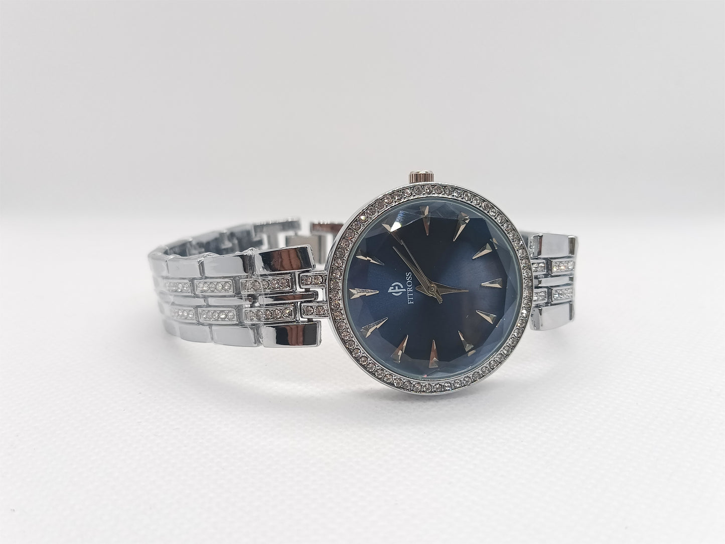 Sapphire Charm Ladies Watch – Silver Bracelet, Blue Dial, Crystal-Accent Bezel