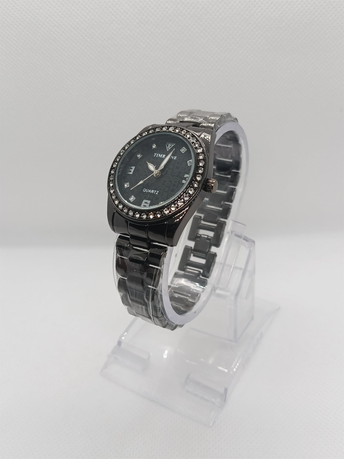 Black Dial with Silver Strap and Crystal Frame