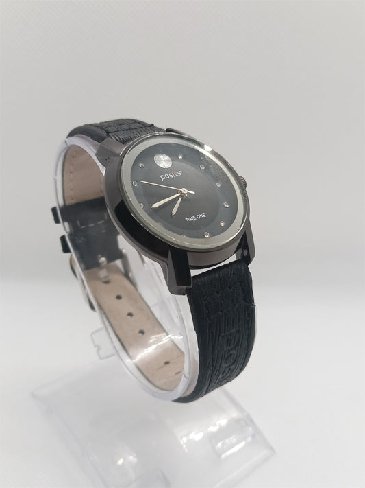 Noir Grace Ladies Watch – Black Dial, Leather Strap, Modern Minimalist Style
