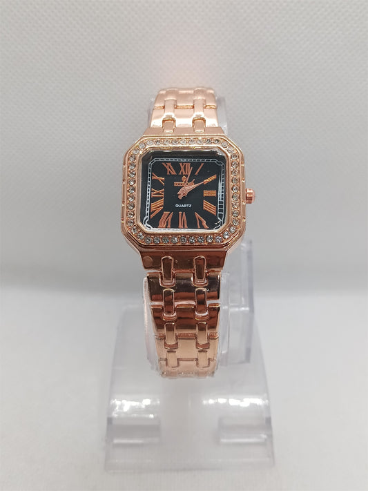 Black Dial Square Rose Gold Ladies Watch