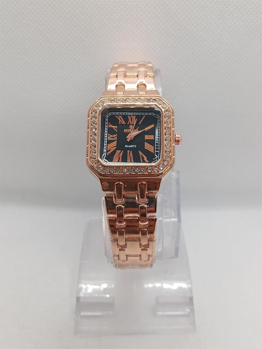 Black Dial Square Rose Gold Ladies Watch