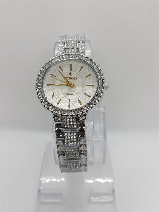 Silver Crystal Bezel with Diamond-Pattern Strap