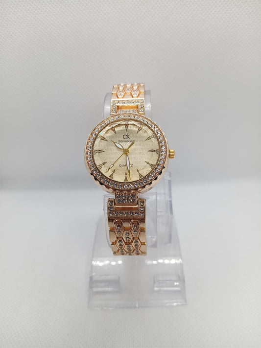 Rose Gold Marble Dial Women’s Watch with Slim Strap