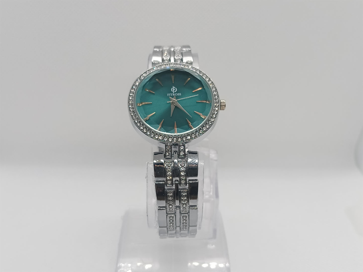 Silver Aqua Elegance Ladies Watch – Premium Stainless Steel, Aqua Dial, Crystal Detailing