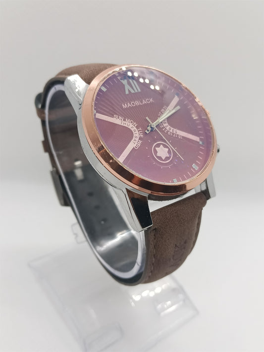 Rose-Gold Brown Dial Men’s Watch – MAOBLACK Heavy Textured Dial, Brown Leather Strap