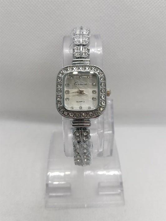 Silver Rectangular Crystal Ladies Watch
