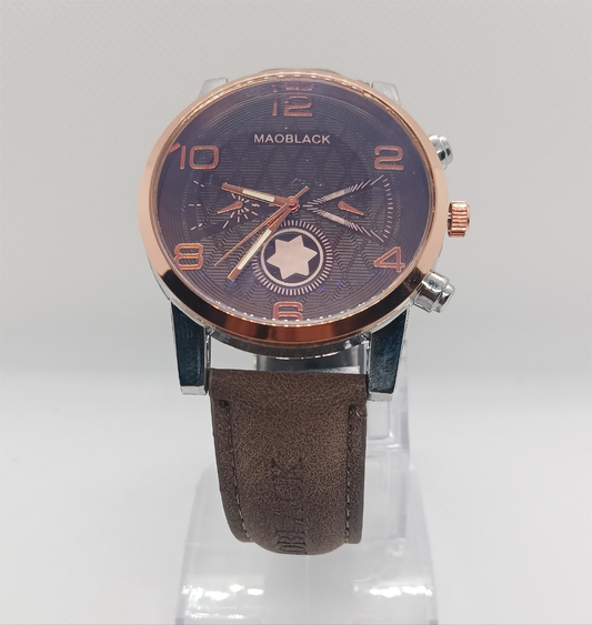 Rose-Gold Purple Dial Men’s Watch – MAOBLACK Heavy Dial, Brown Suede Leather Strap