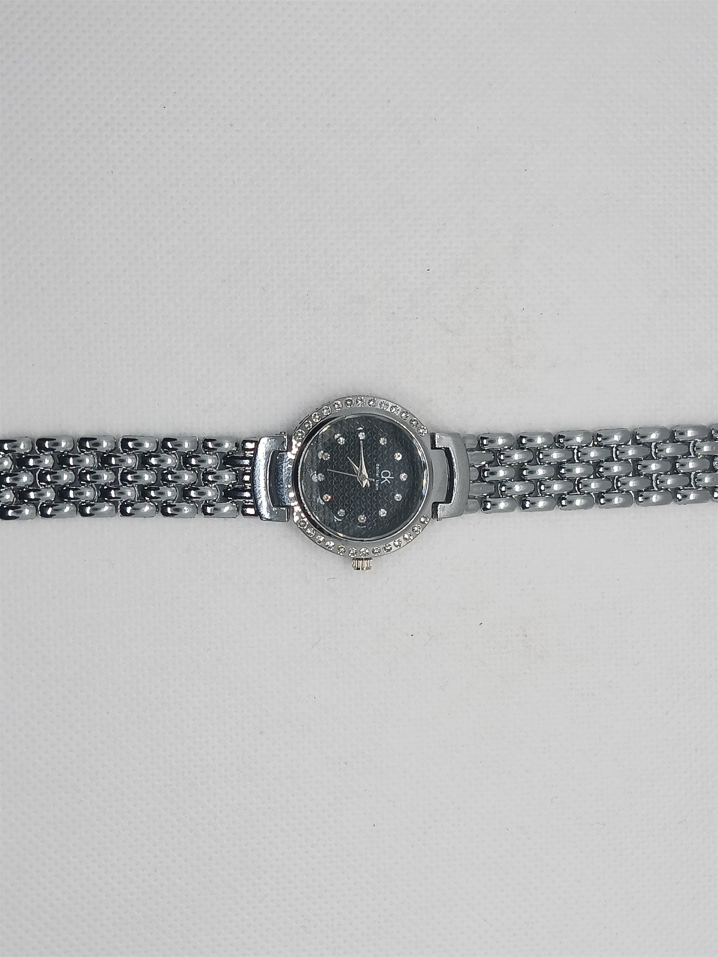 Ladies’ Silver Chain Watch with Black Dial