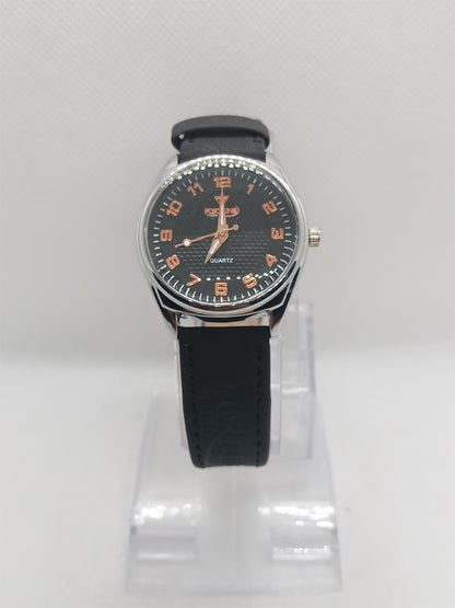 Black Ladies Watch – Black Dial with Copper Numbers (Silver Rim)