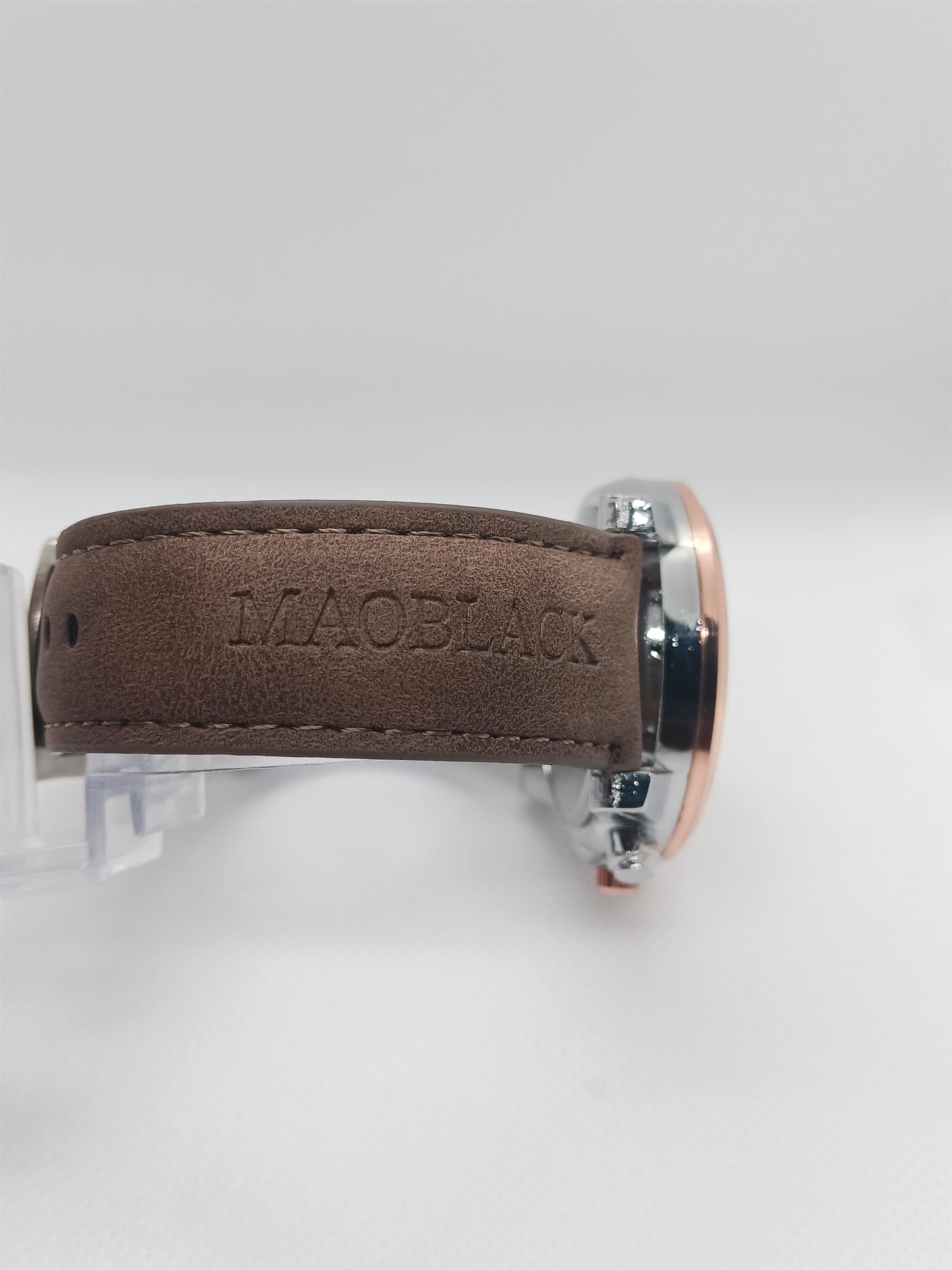 Rose-Gold Brown Dial Men’s Watch – MAOBLACK Heavy Textured Dial, Brown Leather Strap
