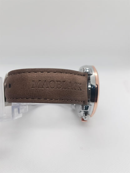 Rose-Gold Brown Dial Men’s Watch – MAOBLACK Heavy Textured Dial, Brown Leather Strap