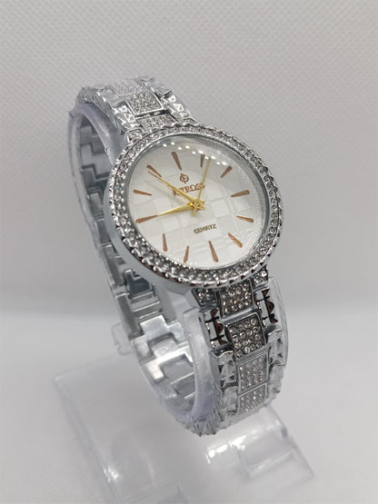 Silver Crystal Bezel with Diamond-Pattern Strap