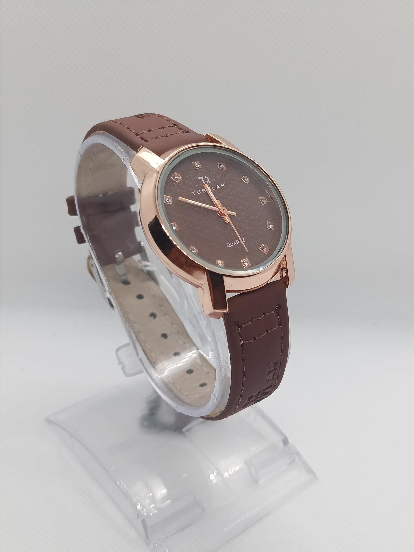Brown Elegance Ladies Watch – Rose Gold Dial, Leather Strap, Premium Design