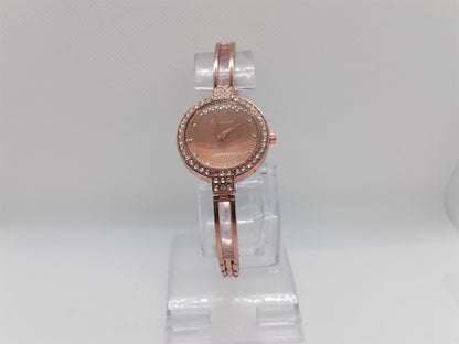 Elegant Grace Ladies Watch – Rose Bronze Bangle Bracelet, Crystal Bezel, Modern Chic Dial