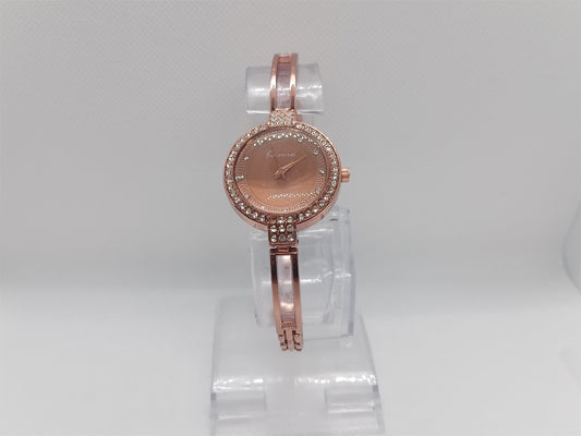 Elegant Grace Ladies Watch – Rose Bronze Bangle Bracelet, Crystal Bezel, Modern Chic Dial