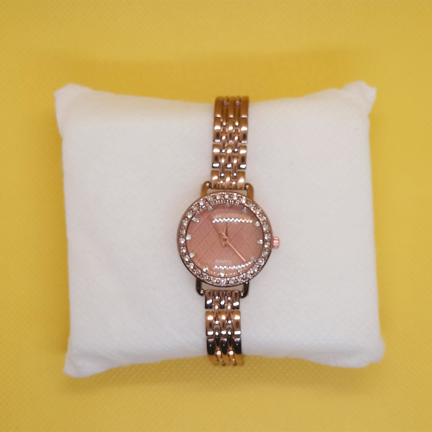 Bronze Ladies Bracelet Watch – Crystal Bezel & Textured Dial