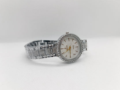 Silver Crystal Bezel with Diamond-Pattern Strap