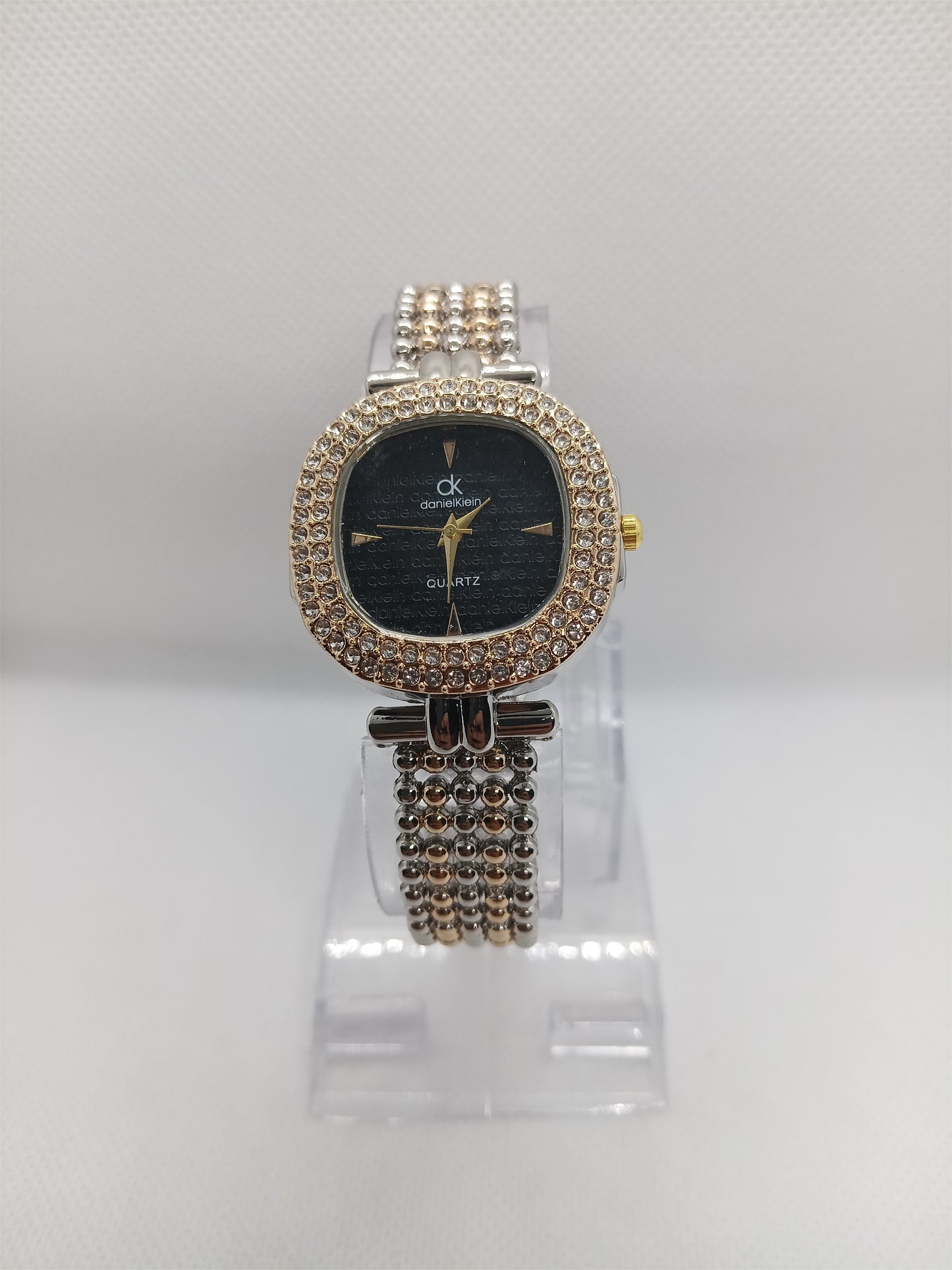 Luxury Black Crystal Frame with Golden Mesh Strap