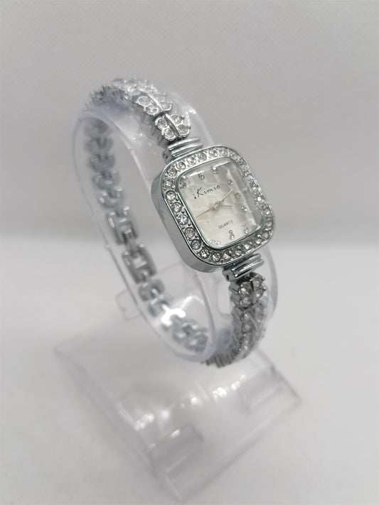 Silver Rectangular Crystal Ladies Watch