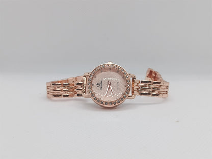 Rose Radiance Ladies Watch – Textured Rose Dial, Rose-Gold Bracelet, Crystal Bezel, Elegant Design