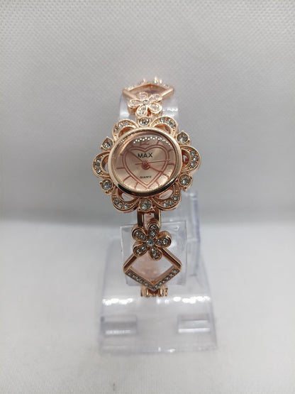 Rose Gold Floral Design Ladies Watch