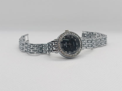 Luxe Charm Ladies Watch – Silver Stainless Bracelet, Crystal Bezel, Black Dial