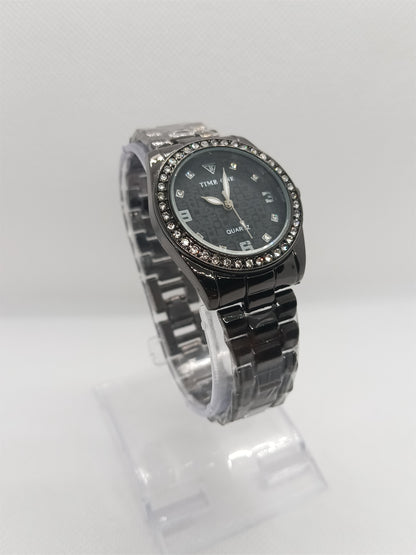 Black Dial with Silver Strap and Crystal Frame