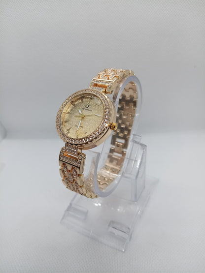 Rose Gold Marble Dial Women’s Watch with Slim Strap