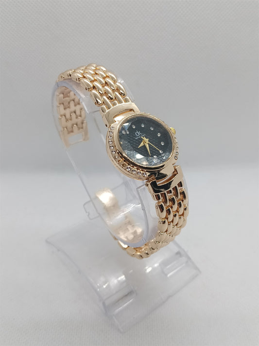 Ladies’ Gold Chain Watch with Black Dial