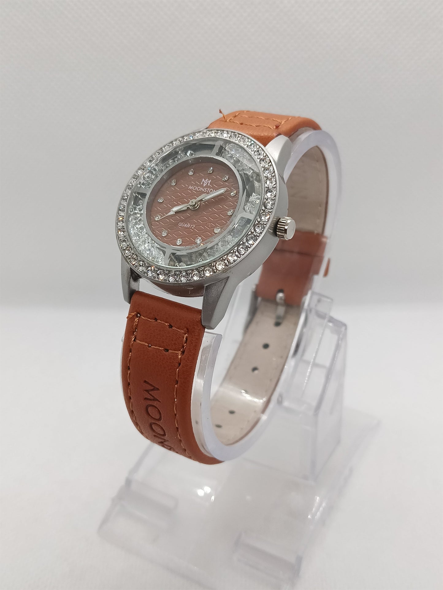 Brown Dial Stone Bezel Ladies Watch