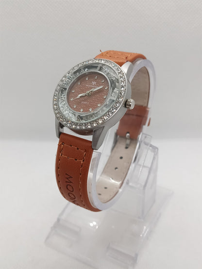 Brown Dial Stone Bezel Ladies Watch
