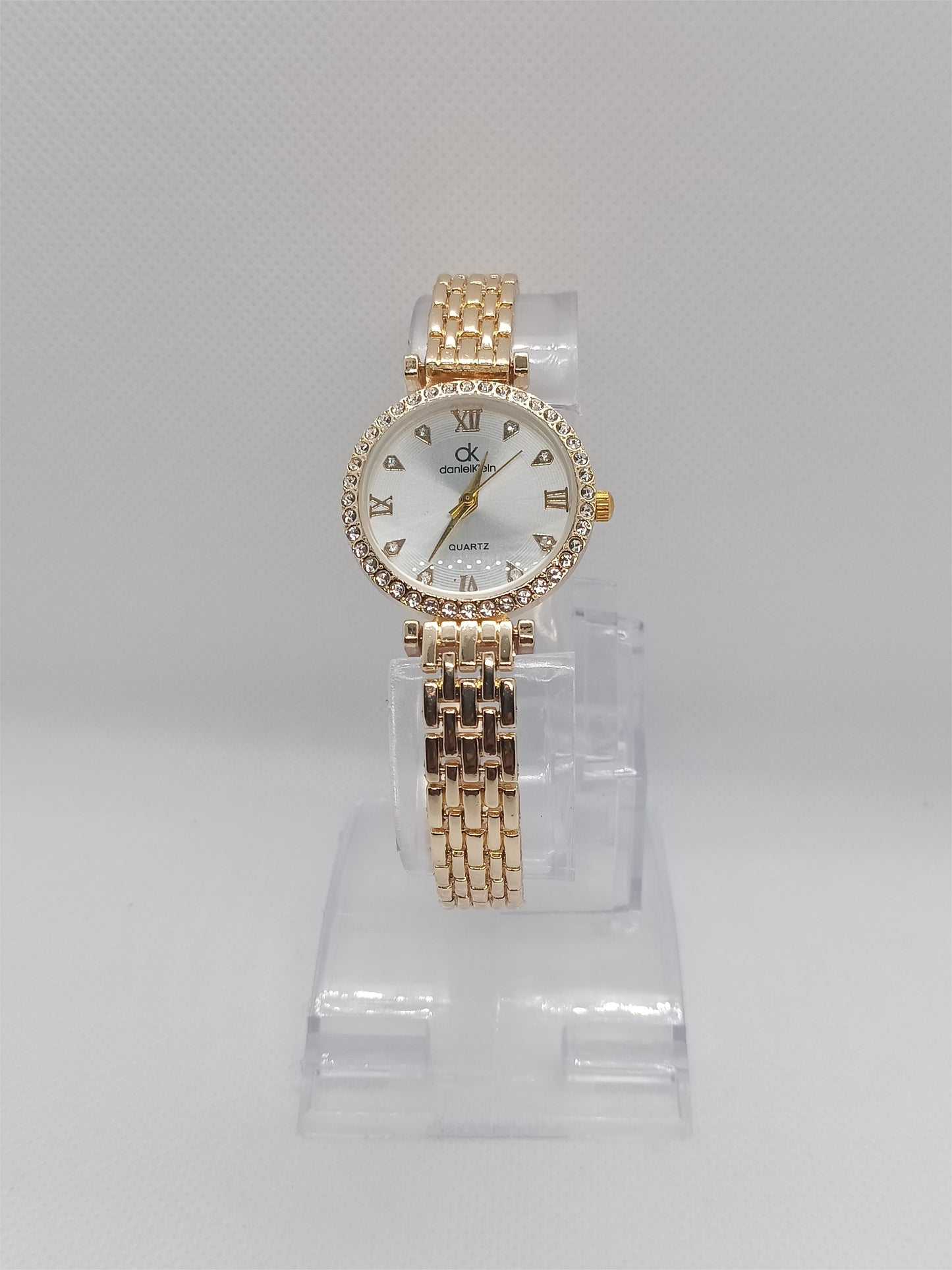 Crystal Luxe Ladies Watch – White Dial, Gold-Tone Stainless Steel Bracelet, Crystal Bezel
