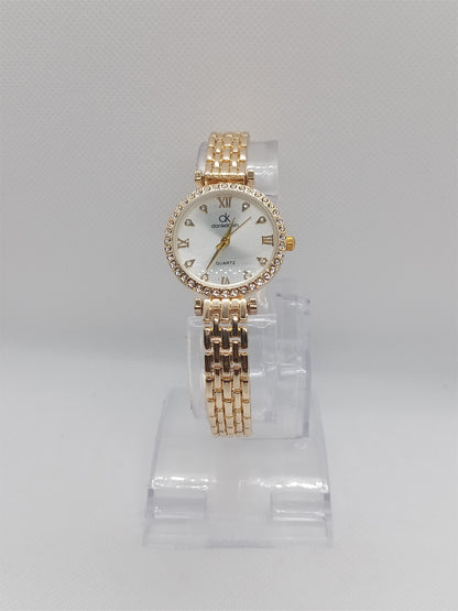 Crystal Luxe Ladies Watch – White Dial, Gold-Tone Stainless Steel Bracelet, Crystal Bezel