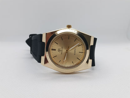 Golden Dial Men’s Watch – Black Rubber Strap, Water Resistant, Premium Build
