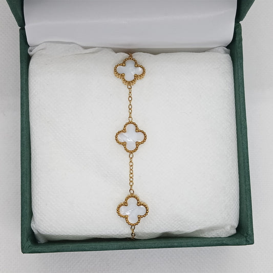 White Clover Gold Chain Bracelet