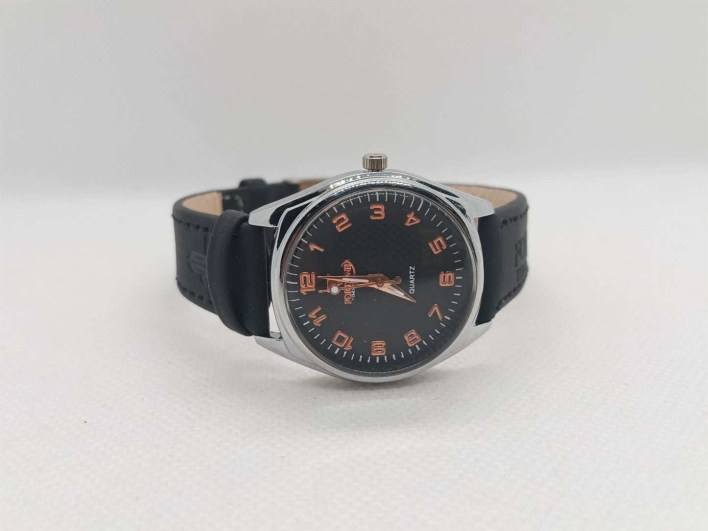 Black Ladies Watch – Black Dial with Copper Numbers (Silver Rim)