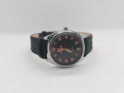 Black Ladies Watch – Black Dial with Copper Numbers (Silver Rim)