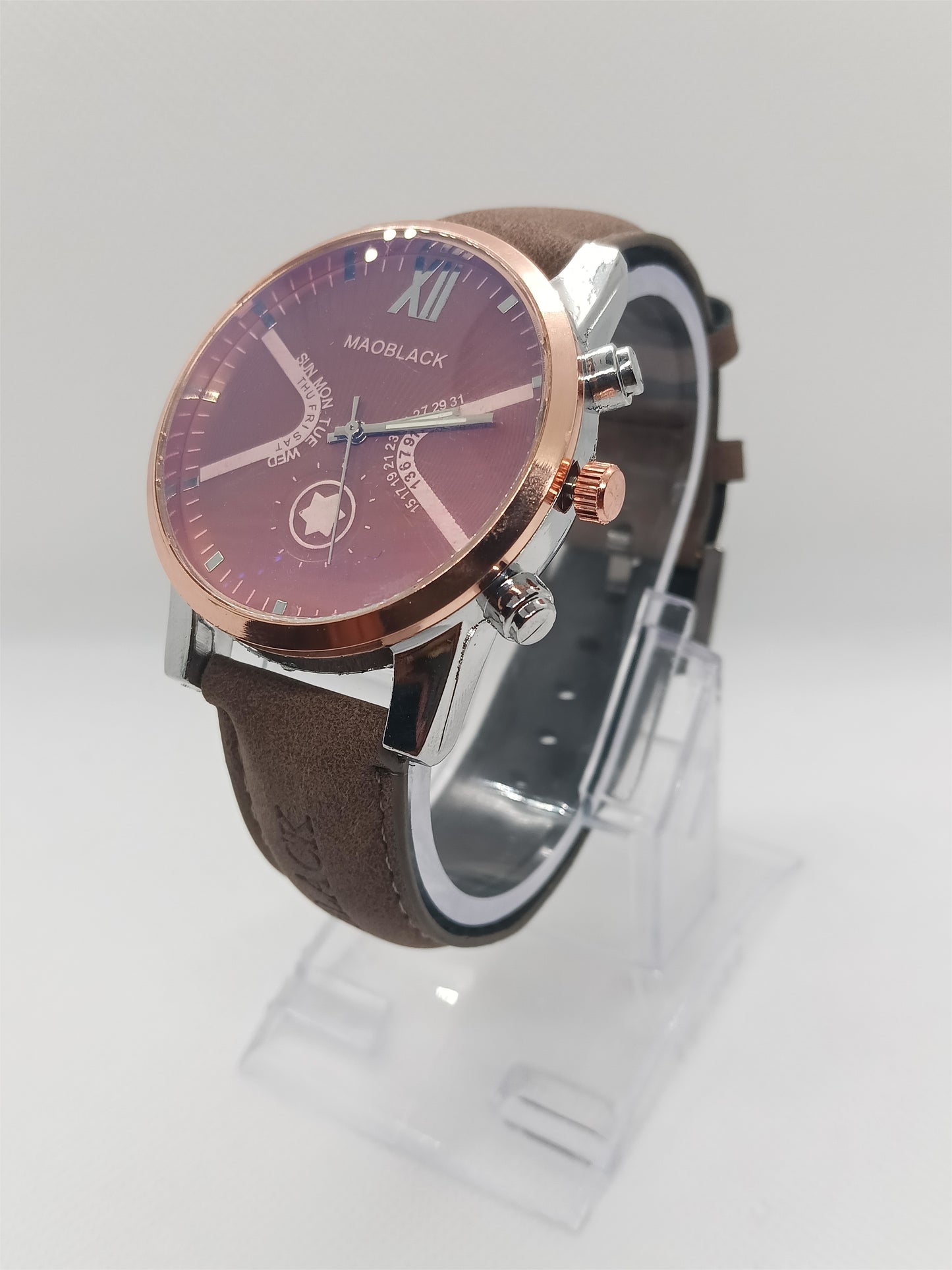 Rose-Gold Brown Dial Men’s Watch – MAOBLACK Heavy Textured Dial, Brown Leather Strap